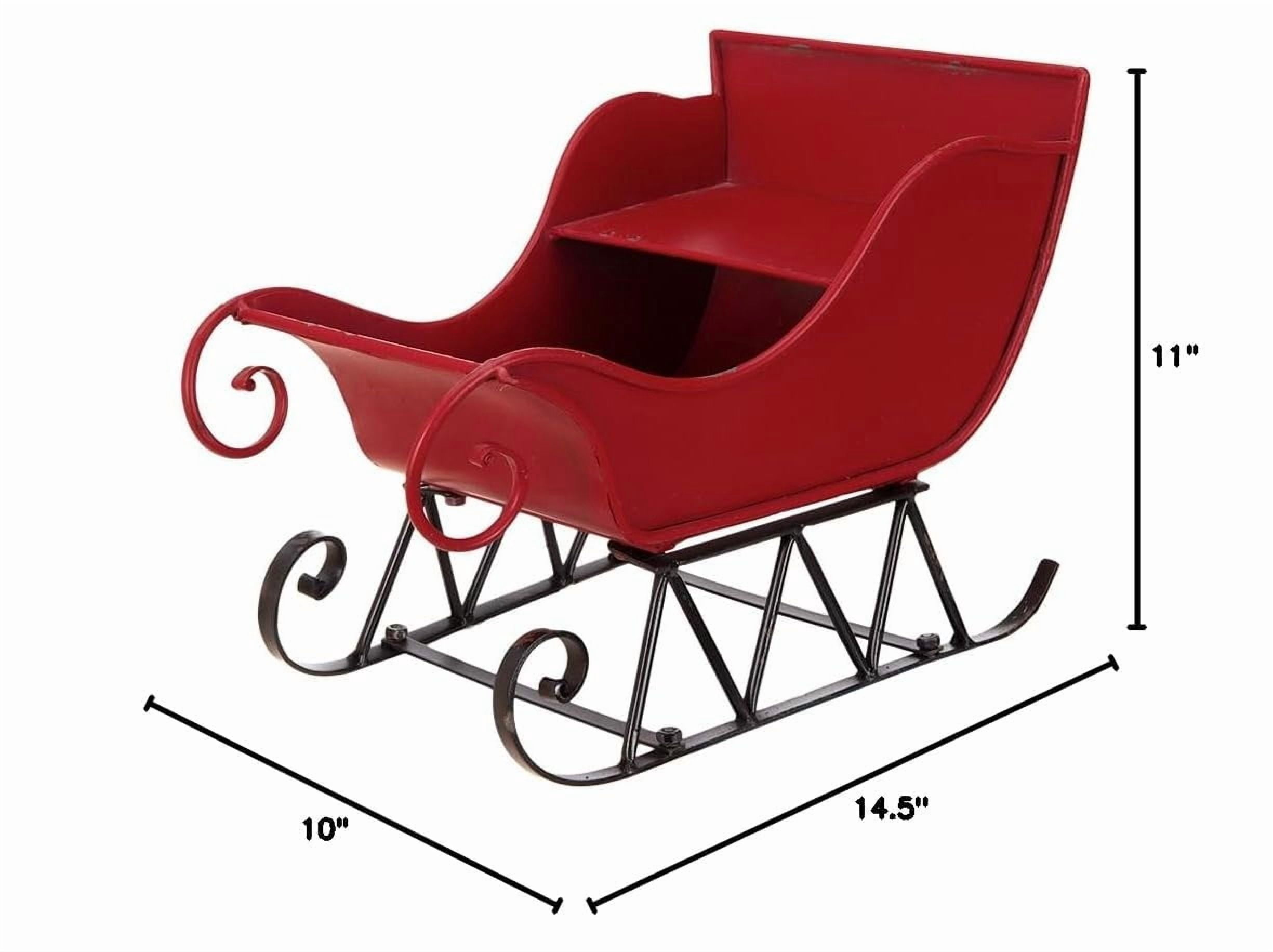 Large Iron Santa Sleigh Holiday Decoration 14.5 Inch Red Metal Distressed Tabletop Mantel Decor