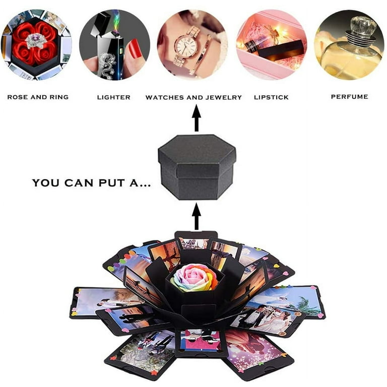 RECUTMS Black Explosion Box, DIY Handmade Photo Album, 6 Faces