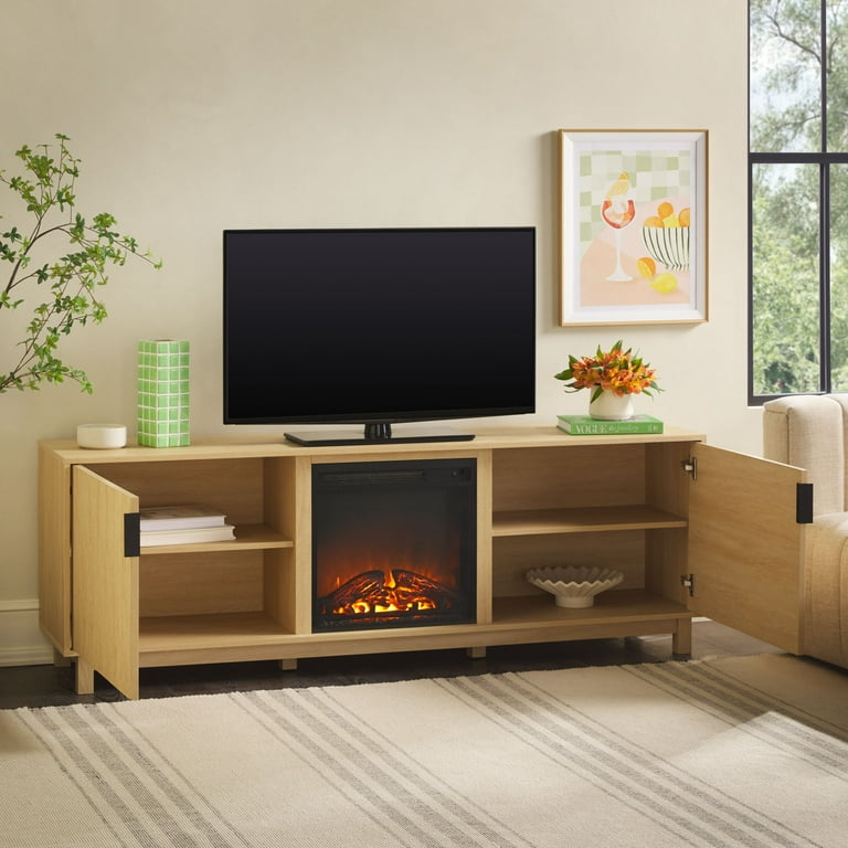 Coastal tv stand with fireplace discount