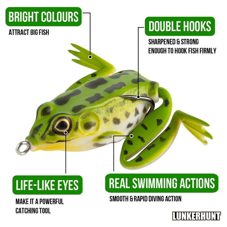 Lunkerhunt Lunker Frog Hollow Body Fishing Lure, 2.25-4.5 Inches, Green Tea  - Walmart.com