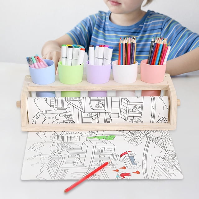 Dispensador de rollos de papel de escritorio, suministros de arte con 5 agujeros, portarrollos de papel, caballete de pintura para niños, tablones de