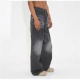 thumbnail image 6 of QHFBli Mens Baggy Jeans New Washed Vintage Straight Leg Wide Leg Pants Floor Length Denim Pants Loose and Versatile Men's Pants, 6 of 9