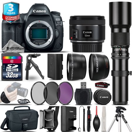 Canon EOS 5D Mark IV Camera + 50mm + 500mm - 4 Lens Kit + 32GB + 2yr (Best 50mm For Canon)