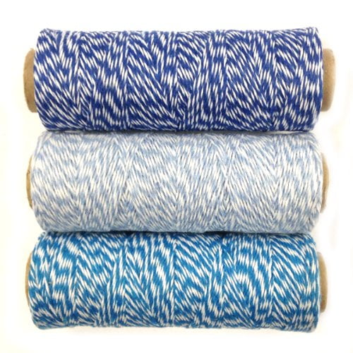 Wrapables 4-Ply Cotton Baker's Twine for Gift Wrapping and Arts and Crafts, 110-Yard Spool, Navy/Blue Grey/Blue, Set of 3