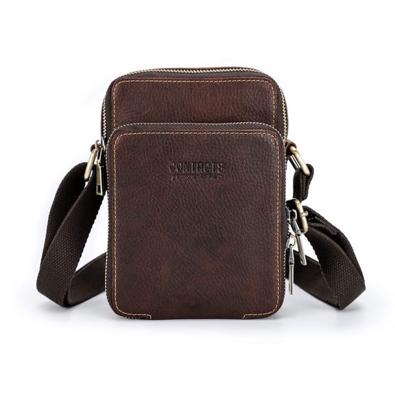 Contact's Leather Small Crossbody Bags for Women Cell Phone Bag Purses Shoulder Bag with Adjustable Strap, Red Coffee