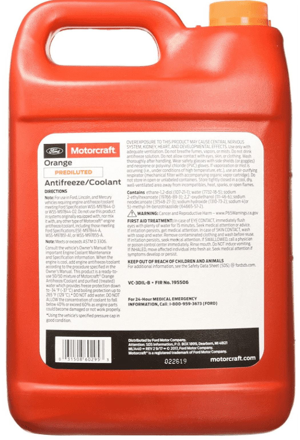 Ford Motorcraft Orange Concentrated Antifreeze/coolant Sds Cheap Order
