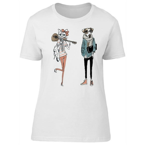 Cute Fashion Hipster Dog & Kitty T-Shirt Women -Image by Shutterstock, Female Large