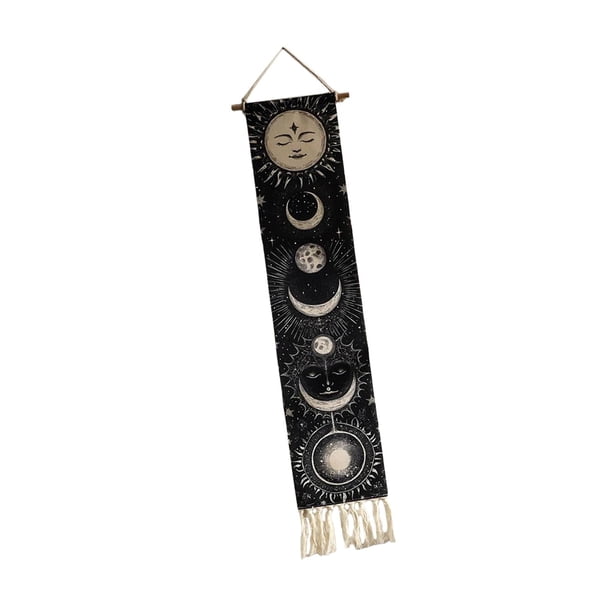 Tapiz vertical con borlas, fondo decorativo, estilo boho chic para pared
