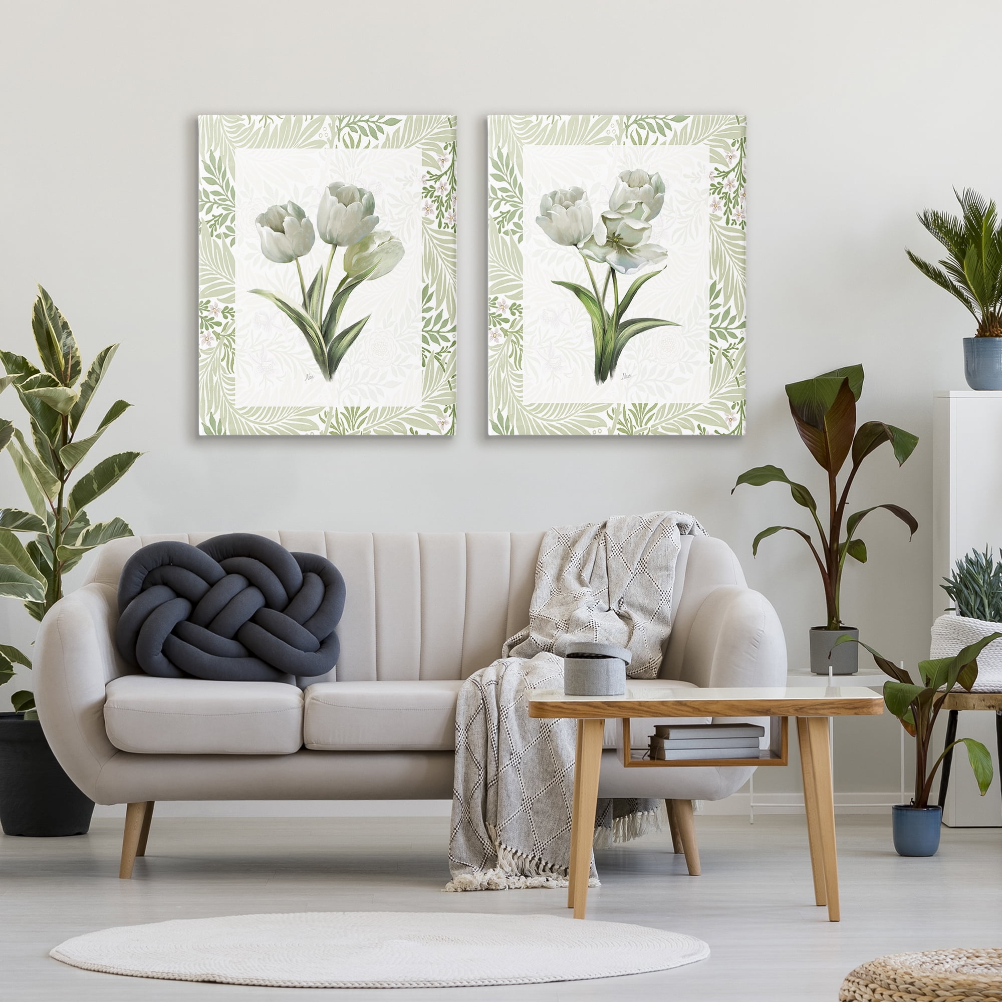 Stupell Industries Soft Green Tulip Trios 2 Piece Canvas Wall Art Set, design by Nan