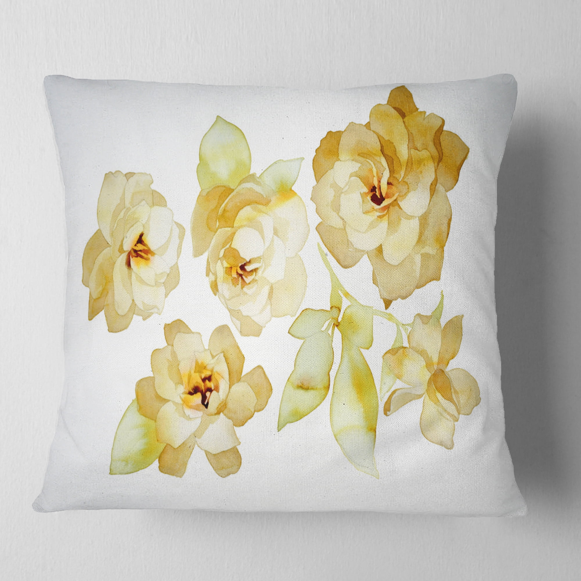 Designart Brown Flowers with White Shade - Floral Throw Pillow - 18x18