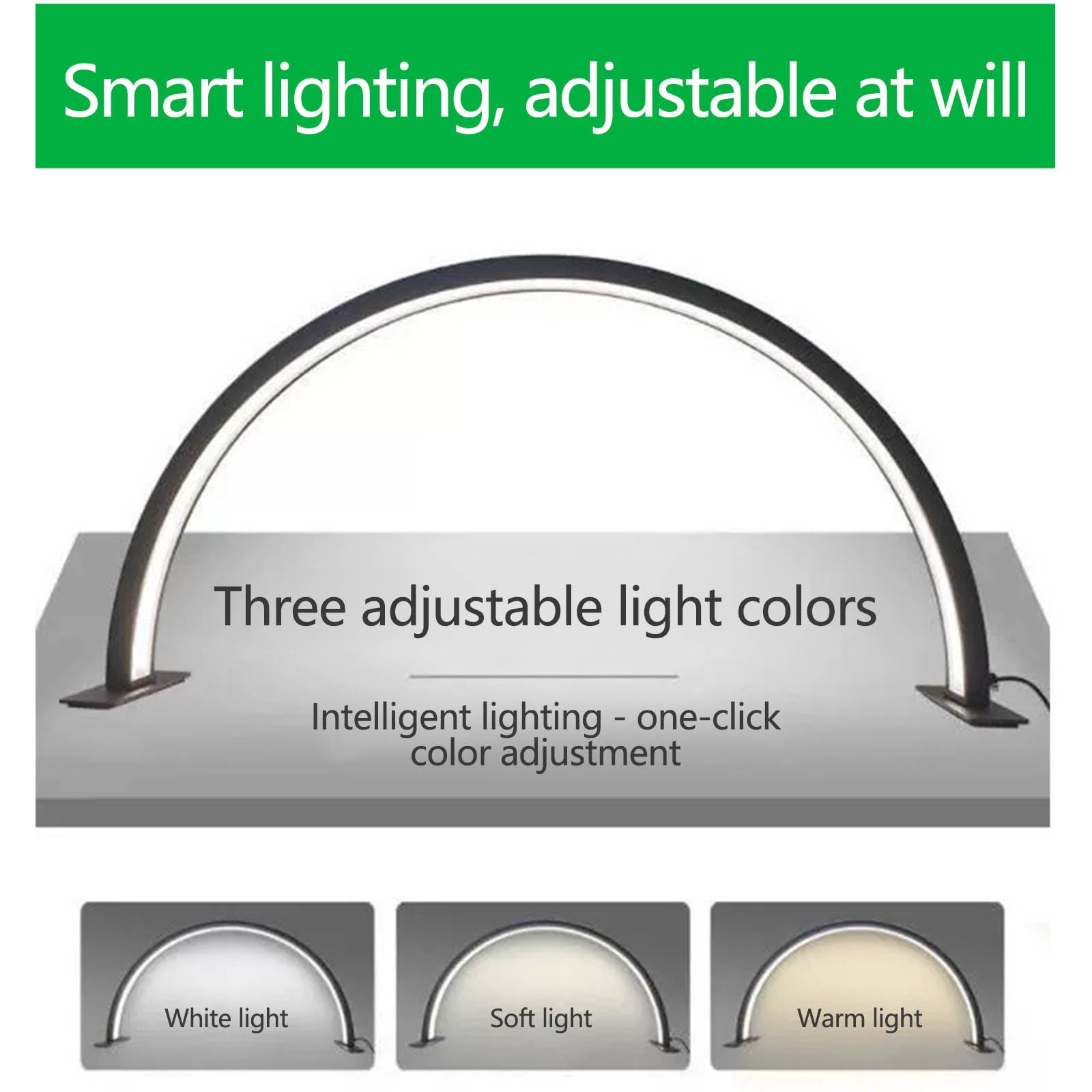 Nail Light for Desk with Half Moon Design, Foldable Nail Table Lamp with Multiple Color Modes and Brightness, For Beauty Eyelash Makeup and Crafts, LED Desk Lamp