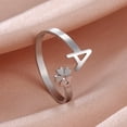 thumbnail image 3 of Anillos de acero inoxidable para mujer, joyería de temperamento Simple, letra abierta, flor, Color dorado, regalos de aniversario, 3 of 4