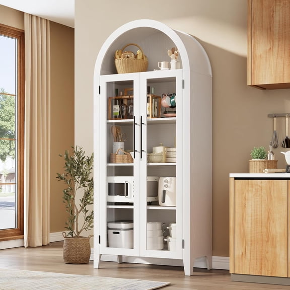 White 5 Tier Display Shelf with Adjustable Shelf and 2 Large Glass Doors
