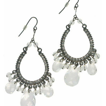 - Clear Faux Crystal Silver Tone Big Dangle Pierced Chandelier Earrings 3