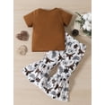 thumbnail image 3 of Bagilaanoe 2Pcs Toddler Baby Girl Long Pants Set Letter Print Short Sleeve T-shirt Tops + Flare Trousers 6M 12M 2T 3T 4T 5T Kids Casual Summer Outfits, 3 of 9