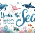 thumbnail image 4 of Marine Theme Birthday Banner Underwater Design Dolphin Illustration Jellyfish Decoration for Birthday Party Beach Event Kids Celebration, 4 of 8