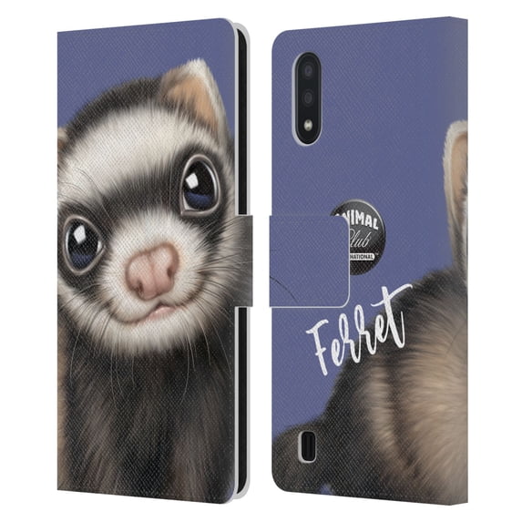 Head Case Designs Officially Licensed Animal Club International Faces Ferret Leather Book Wallet Case Cover Compatible with Samsung Galaxy A01 (2020)