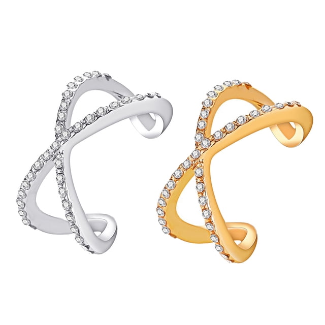 MasteelfCA 2 Pcs Bague Croix Double Couche Strass Brillants Bagues Réglables Bijou