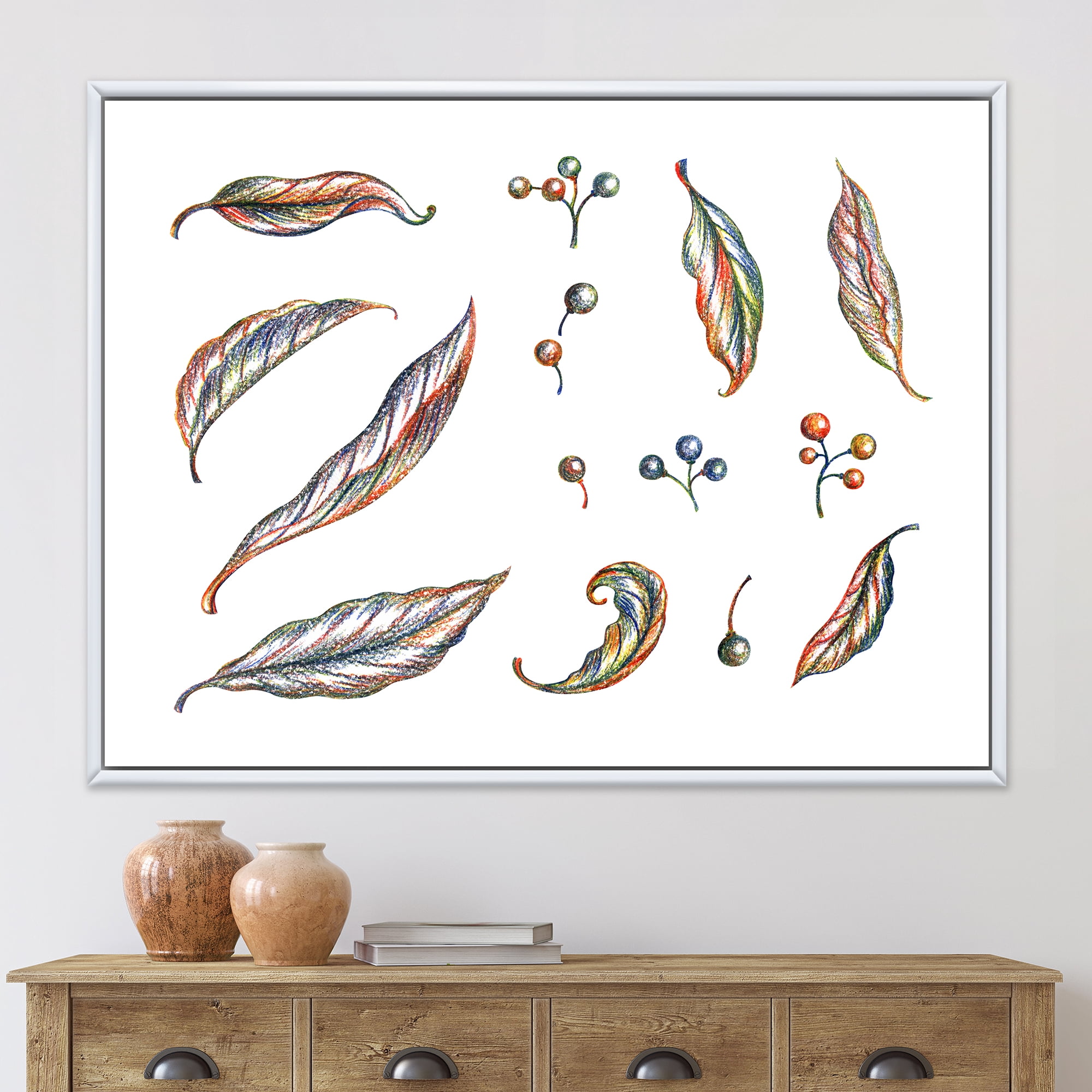 Designart 'Leaves and Berries Of Wild Grapes' Bohemian & Eclectic Framed Canvas Wall Art Print