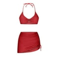 thumbnail image 4 of ylioge Bikini Sets for Women Two Piece Bathing Suits with Skirts Trendy Solid Drawstring Bottoms Swimsuits Ladies Beach Swimwear Set, 4 of 6