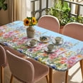 thumbnail image 3 of Pink Flowers Table Cloths for 6 Foot Rectangle Tables, Spring Floral Daisy Pastoral Botanical Sky Blue Patio Waterproof Elastic Fitted Tablecloths, Washable Rectangular Table Cover for Camping, 3 of 8