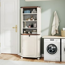 Uforic Bathroom Laundry Storage Cabinet with Tilt Out Hamper & Adjustable Shelves, White