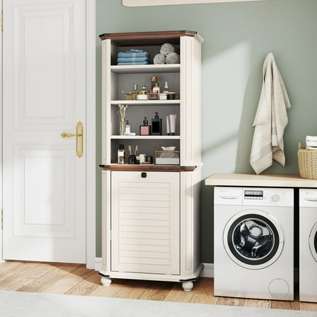 Uforic Bathroom Laundry Storage Cabinet with Tilt Out Hamper & Adjustable Shelves, White