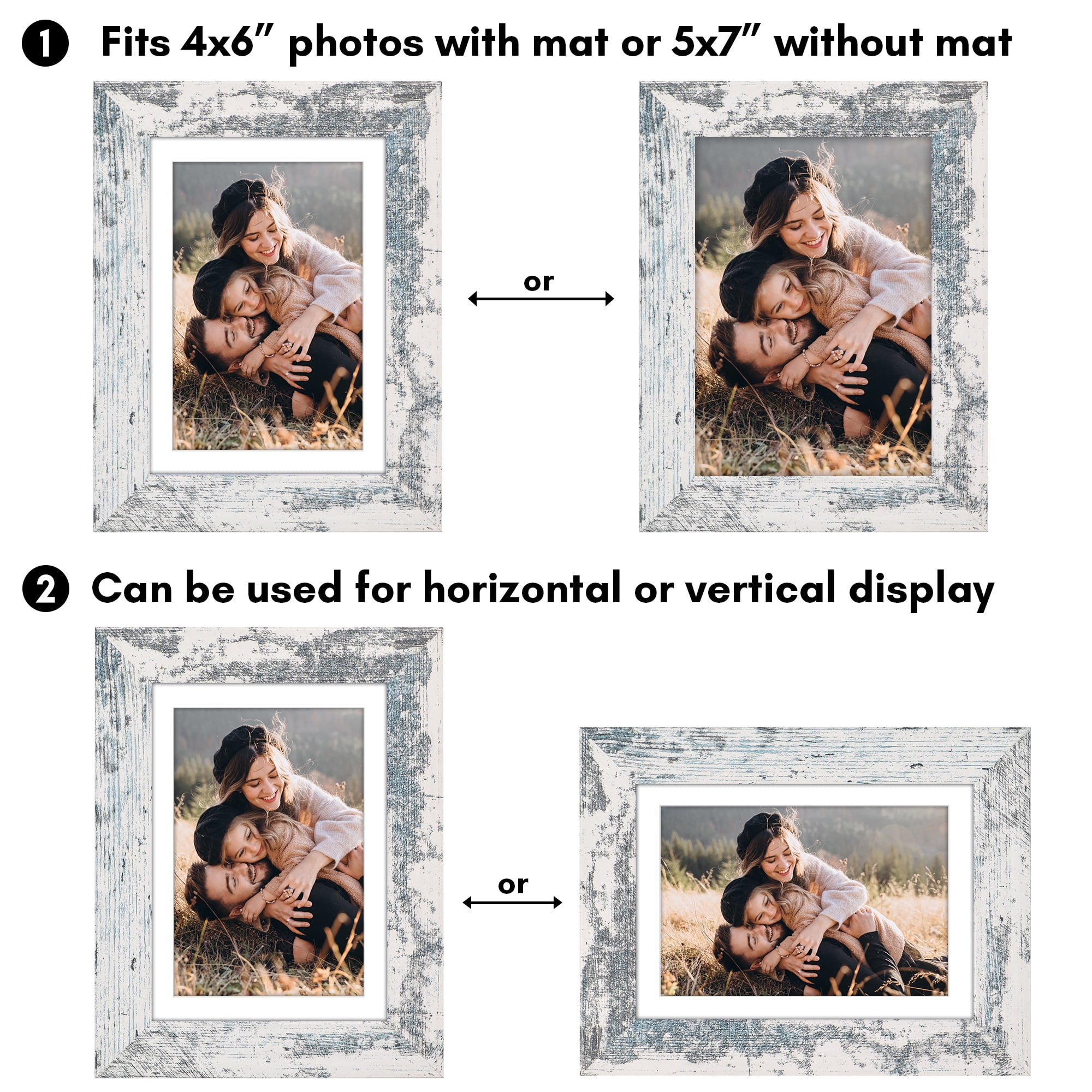 Americanflat 5x7 Picture Frame with Shatter-Resistant Glass Fits 4x6 Photos with Mat Hudson Collection Distressed - White