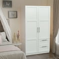 thumbnail image 2 of 70.87" High Wardrobe & Kitchen Cabinet, Modern Wooden Floor Storage Cabinet with 2 Doors & 2 Drawers & 3 Shelves & Hanging Rod, Tall Closet Sideboard Cupboard for Bedroom Living Room, White, 2 of 7