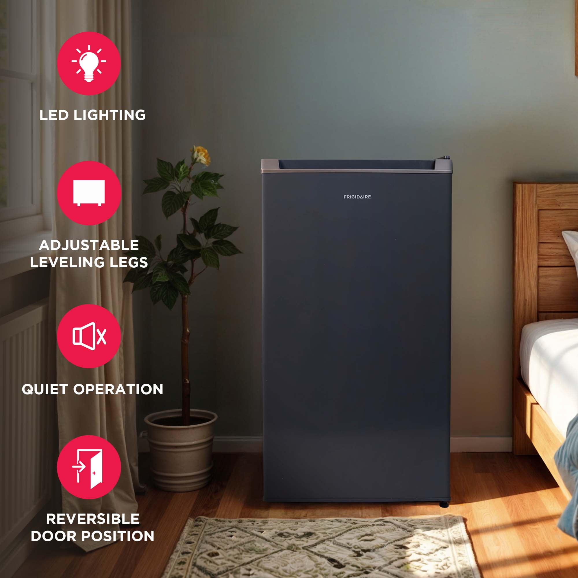 Frigidaire 3.2 Cu. ft. Compact Refrigerator with Chiller Compartment, Mini Fridge for Office, Bedroom, Dorm Room or Cabin, Slate
