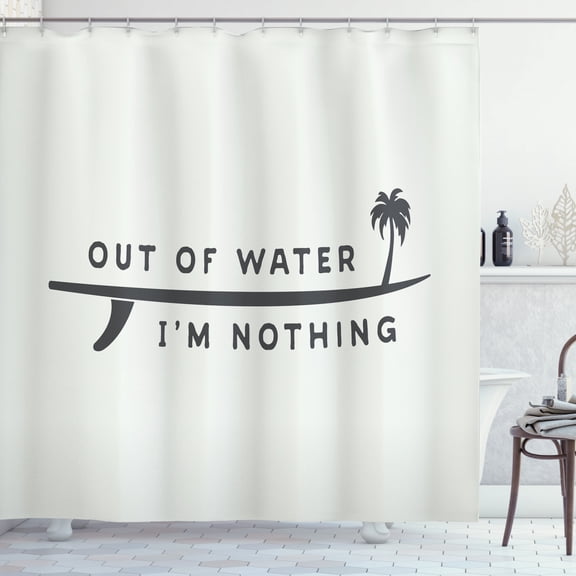 Ambesonne Surf Shower Curtain, Water I am Nothing, 69"Wx84"L, Coconut Charcoal Grey