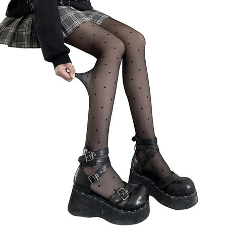 

rygai Women Pantyhose Lace Elastic Solid Color Mesh Fishnet Decorate Ultra-thin See-through Women Tights for Adult Black