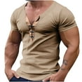 thumbnail image 4 of Hvyesh Mens Henley Tshirts Short Sleeve Casual T-Shirt Button Henley Basic Tee Slim Fit Button Up V Neck Muscle Shirts, 4 of 4