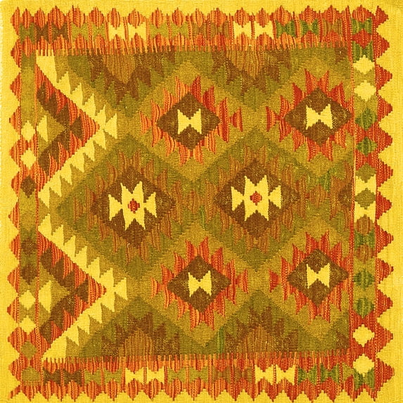 Ahgly Company Machine Washable Indoor Square Southwestern Yellow Country Area Rugs, 7' Square