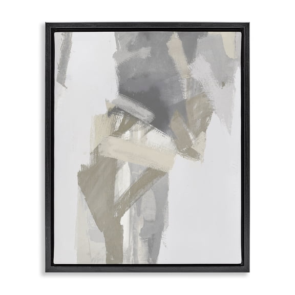 Stupell Industries Elegant Grey & Beige Streaks Abstract Painting Black Floater Framed Canvas Art Print Wall Art, 17 x 21