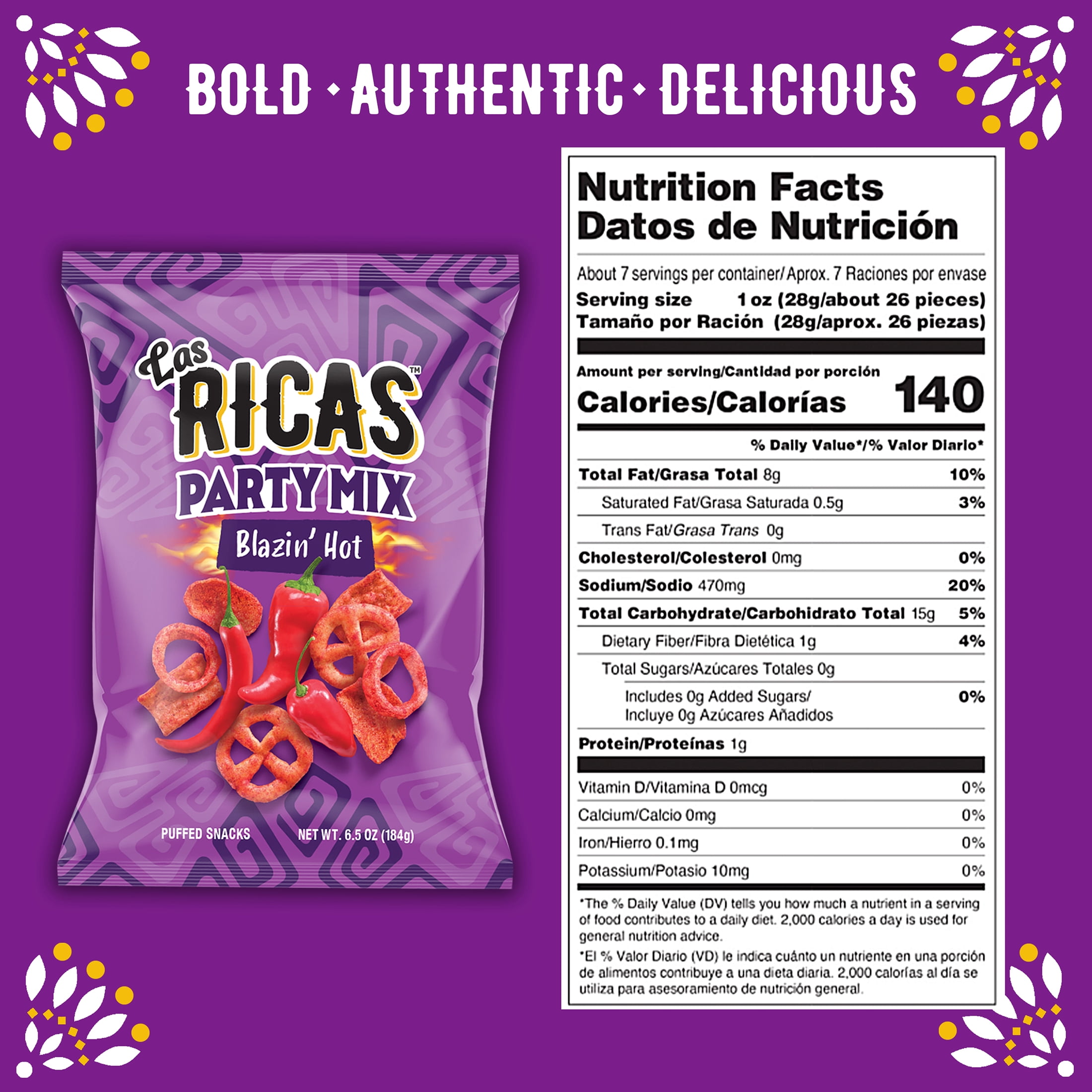 Las Ricas Blazin Hot Fiesta Mix, 6.5oz Bag