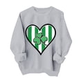 thumbnail image 2 of St. Patrick's Day Sweatshirt for Women Crewneck Long Sleeve Striped Heart with Shamrock Graphic Ribbed Trim Loose Fit Festive Holiday Top, 2 of 6