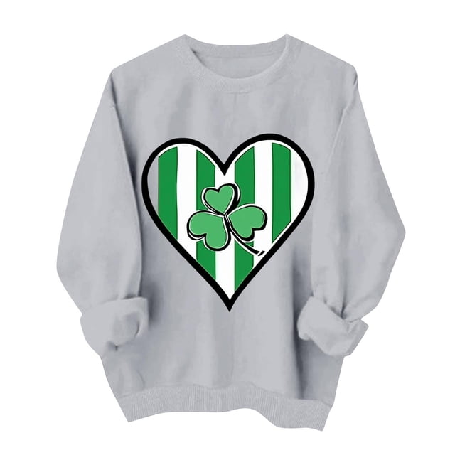 Suéteres de Manga Larga de Mujer con Cuello Redondo Impreso Suelto Casual para la Fiesta Del Día de San Patricio Y el Uso Diario