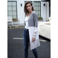 thumbnail image 3 of Womens Boho Open Front Cardigan Colorblock Long Sleeve Loose Knit Lightweight Sweaters, Grey, Medium, 3 of 4
