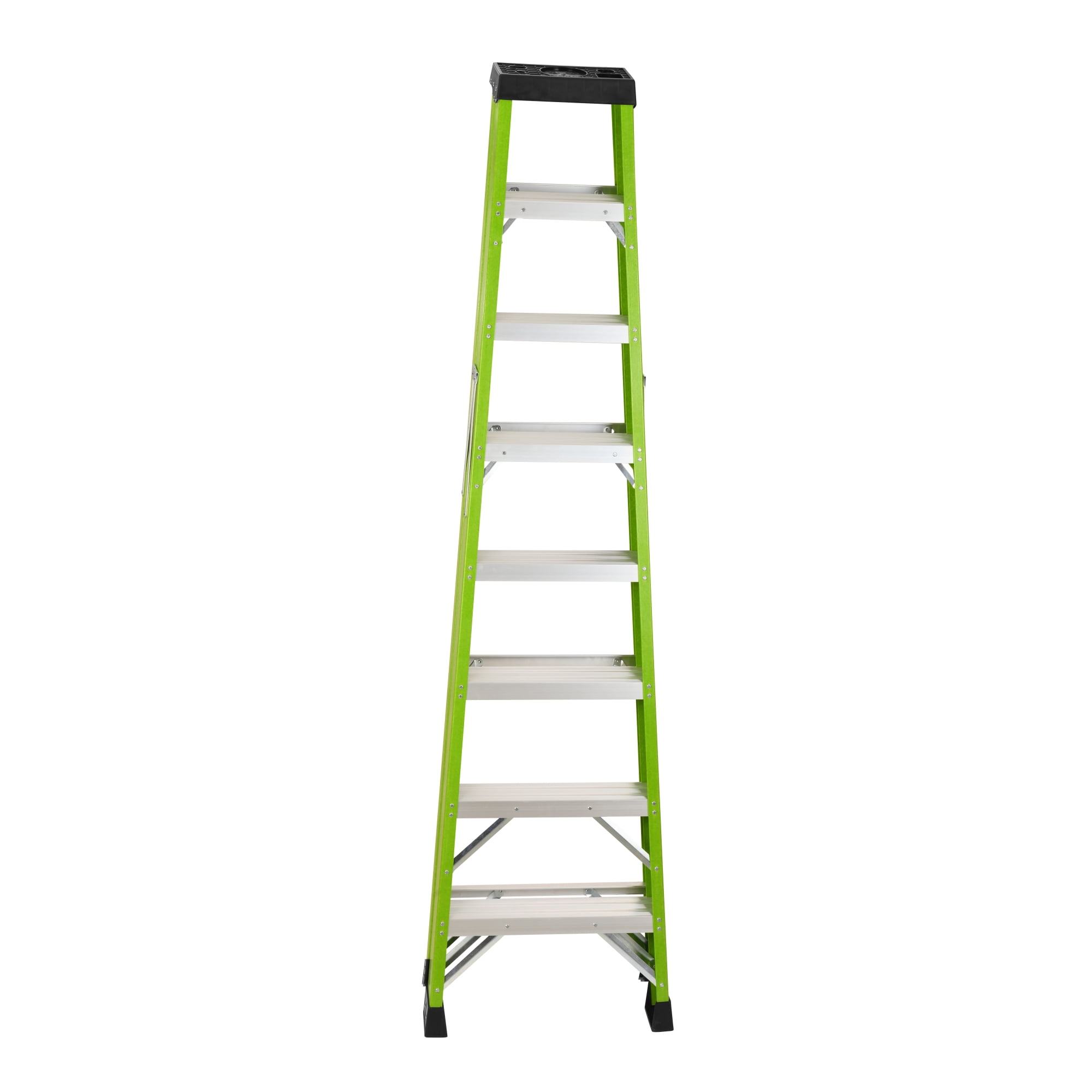 Leumius 7 Steps Fiberglass Ladder with a Load Capacity of 330 Pounds, Equipped with a Tool Tray for Electrical Engineering Ladder Structure Insulation Ladder Green