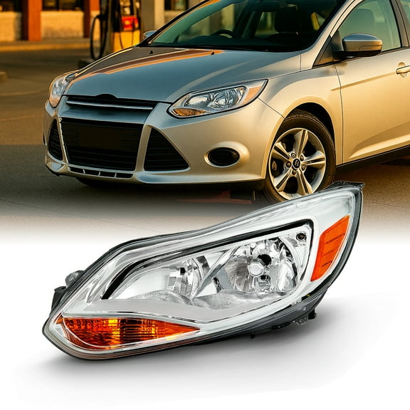 AKKON - Fits 2012 2013 2014 Ford Focus 4Door Sedan Hatchback [Halogen Type] Chrome Trim Headlight Driver Left Replacement