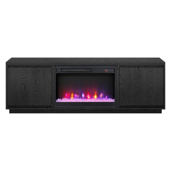 Presque Rectangular TV Stand with 26" Crystal Fireplace for TV's up to 75" in Black Grain