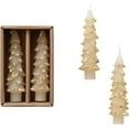 thumbnail image 1 of Creative Co-Op Unscented Textured Tree Shaped Taper Candles with Gold Tips in Box, Eggnog Color, Set of 2, 1 of 4
