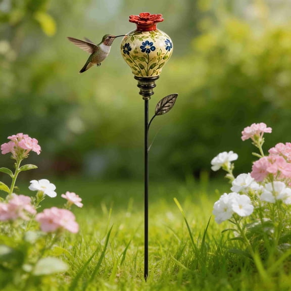 Hummingbird Feeder, Hummingbird Feeders for Outdoors with Garden Stake, 23.62 Inch Decorative Resin Hummingbird Feeder Stand for Yard Lawn Flower Bed and Garden
