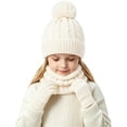 thumbnail image 4 of 3 Pcs Kids Winter Hat Scarf Gloves Set Boys Girls Knit Fleece Lined Thick Thermal Sets for Outdoor Play Ski Wear White 2-10 Years, 4 of 5