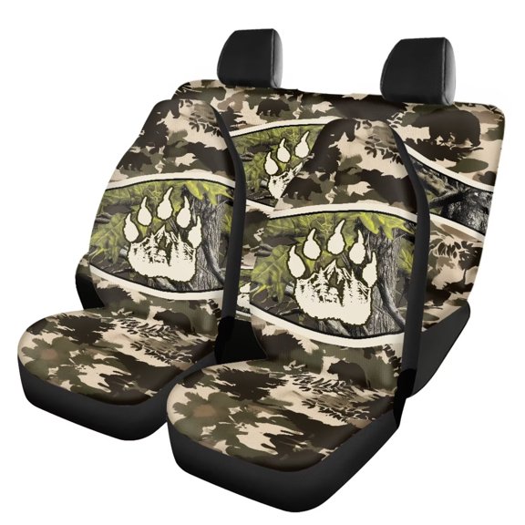 HUISEFOR Camo Hunting Car Seat Cover Set Elastic Anti Slip Front and Back Split Bench Protector Breathable Interior Auto Accessories Universal Fit for Most Sedan SUVs