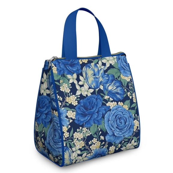 Pioneer Flower Floral Print Pattern Insulated Lunch Bag for Women & Adults,Large Portable Soft Cooler Lunch Bag,Thermal Food Storage Tote with Pearl Cotton,8.66L,8.75x5.75x9.5 Inch