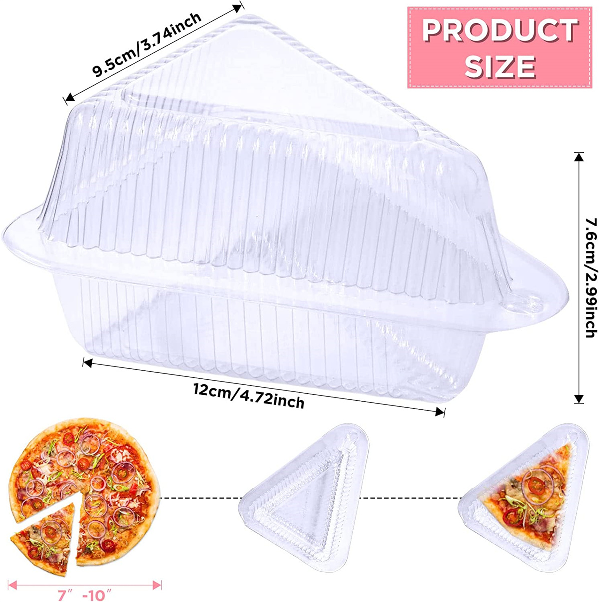 100 Pack Disposable Hinged Plastic Cake Containers, Clear Cake Slice Containers with Lids-Cheesecake Containers,Individual Pie Slice Containers for Dessert, Pastry, Cookie, Snack, Fruit