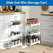 Oumilen 2 Pack 3 Tier Slim 15.4 Storage Kitchen Cart, Shelving Unit Rolling Rack with Wheels, White