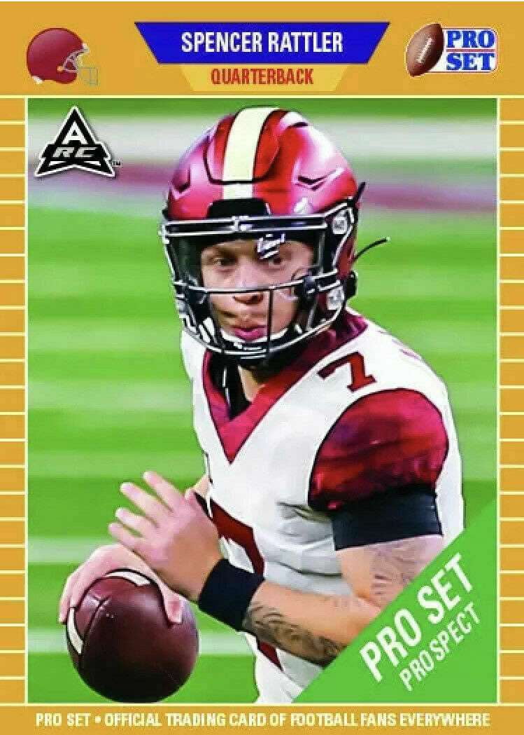 Leaf 2021 Pro Set Prospect Football Spencer Rattler Trading Card (ARC Amateur Rookie Card, GOLD Parallel Version) picture